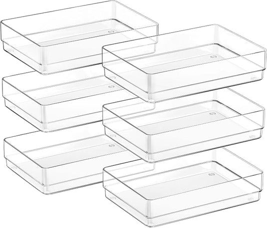 SMARTAKE 6 PCS Clear Plastic Kitchen Large Size Drawer Organizers Set | by SMARTAKE