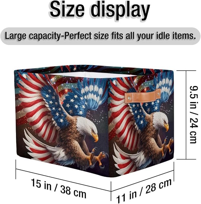 Pardick Basket Storage Bins American Flag Eagle Rectangle Cube Basket Box Kids - Image 4