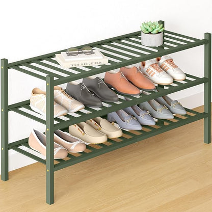 Smiry Bamboo Shoe Rack for Closet, 3 Tier Long Wooden Stackable Shoe Organizer by Smiry