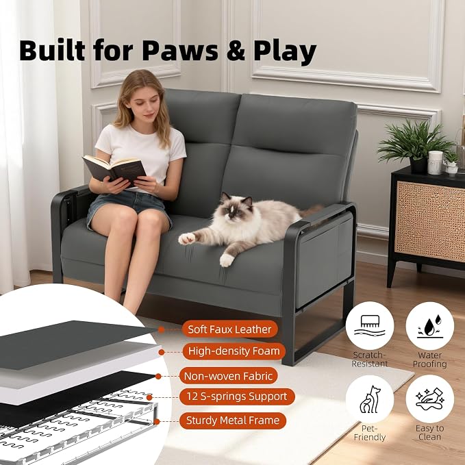 Faux Leather Loveseat, Upholstered Loveseat - Image 4