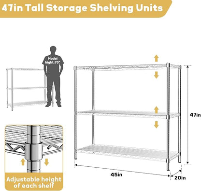 Storage Shelves Heavy Duty, 3-Tier Adjustable Metal Industrial Utility Shelf - Image 3