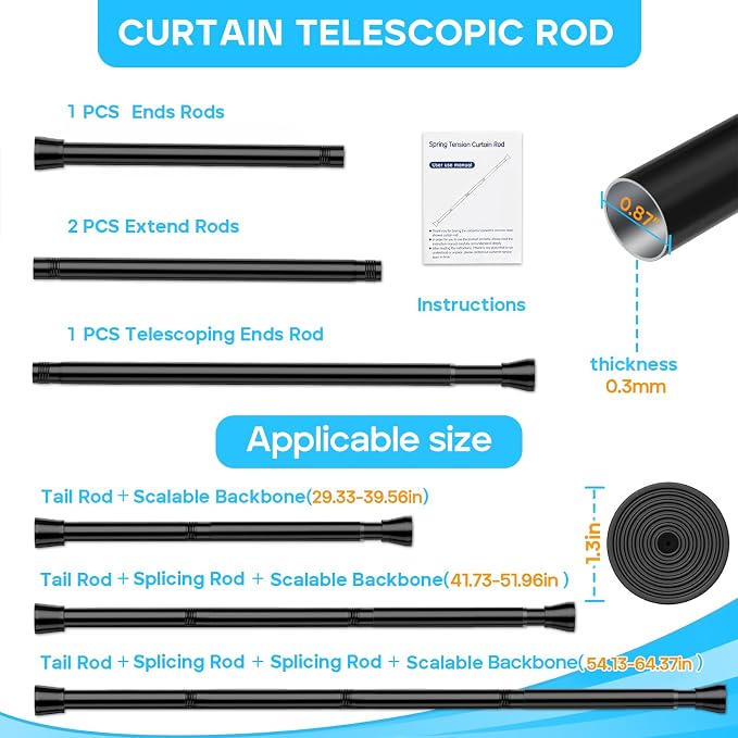 MEXAU Black Shower Curtain Rod 30 To 64 Inch Tension Shower Rod - Image 2
