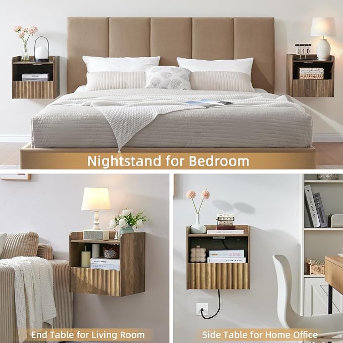 Modern Fluted Floating Nightstand Wall Mounted Set of 2- Bedside Table - Image 6