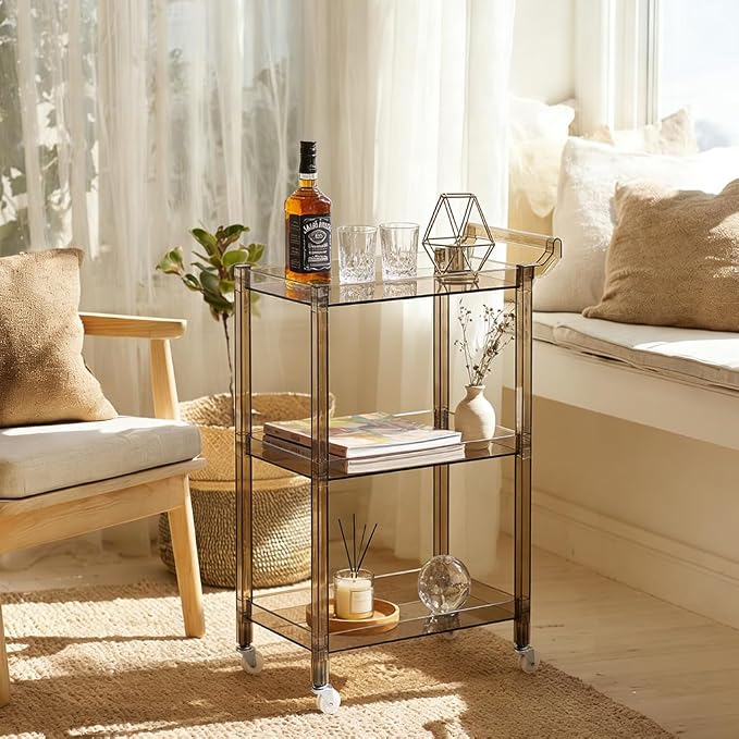 Acrylic Utility Rolling Cart, 3-Tier Clear Acrylic Storage Cart - Image 6