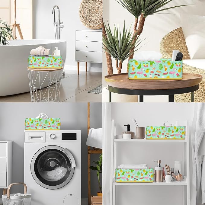 Summer Flamingo Fruits Bathroom Storage Basket, Foldable - Image 5