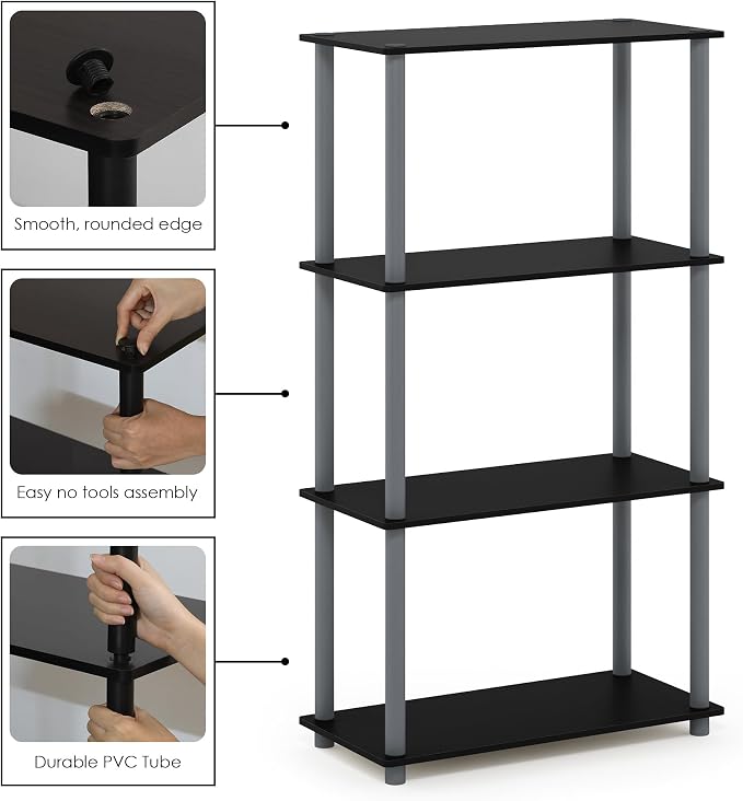 Furinno TURN-N-TUBE Storage Shelves, 4-Tier Toolless Book Shelf, Corner Shelf - Image 7
