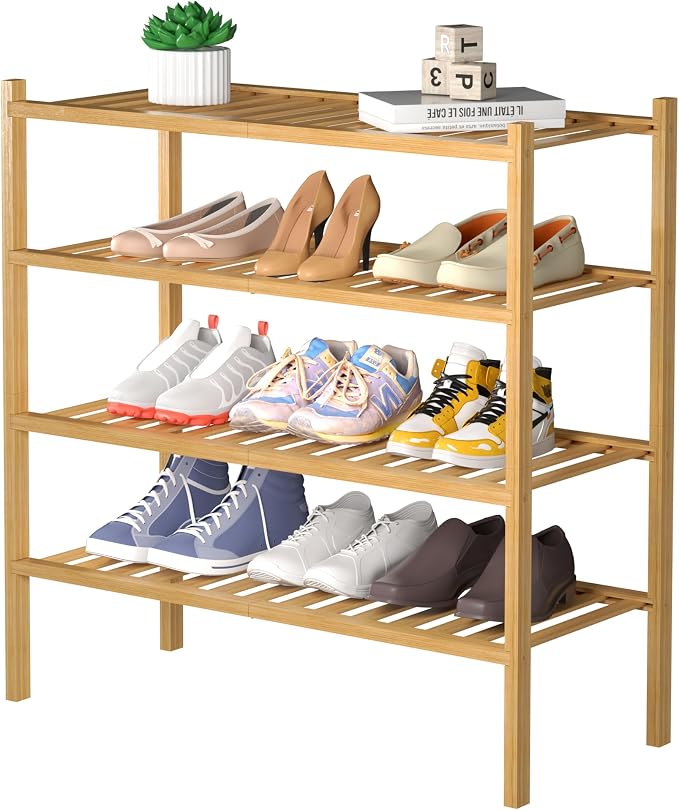 4 Tier Bamboo Shoe Rack for Closet Free Standing Wood Shoe Shelf for Entryway by ROMGUAR+CRAFT
