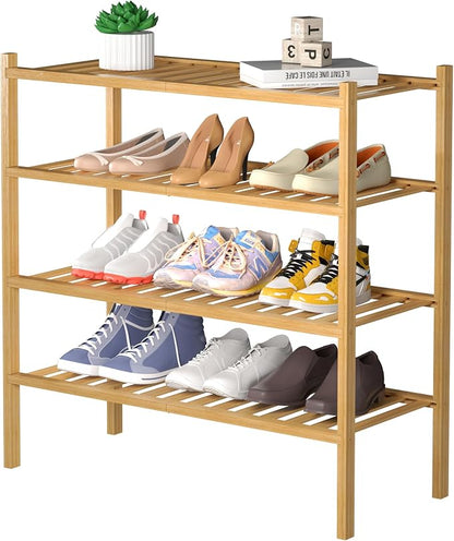 4 Tier Bamboo Shoe Rack for Closet Free Standing Wood Shoe Shelf for Entryway by ROMGUAR+CRAFT
