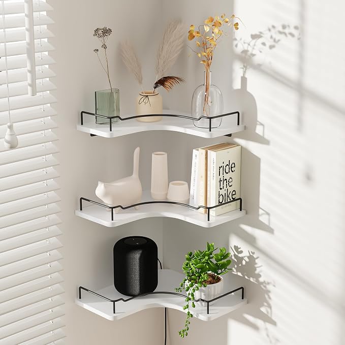 L-Shaped Corner Floating Shelves Set of 3, Rustic Wood Wall Mounted Storage - Image 7