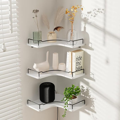 L-Shaped Corner Floating Shelves Set of 3, Rustic Wood Wall Mounted Storage - Image 7