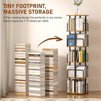 5-Tier Rotating Bookshelf, 360° Spinning Corner Bookcase - Image 8