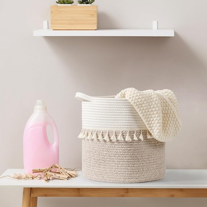danpinera 11 Inch Storage Baskets Set of 3, Cotton Woven Baskets - Image 7