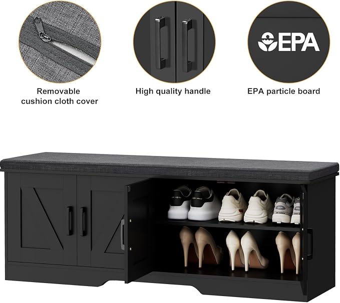 HOMSHO Farmhouse Shoe Storage Bench - Image 8