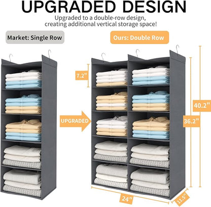 5 Shelves Hanging Closet Organizer – Foldable Dual-Row Hanging Clothes Storage - Image 2