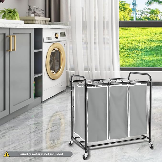 3 Bag Laundry Sorter Replacement Bags, Augot Large Hamper Cart Removable - Image 2