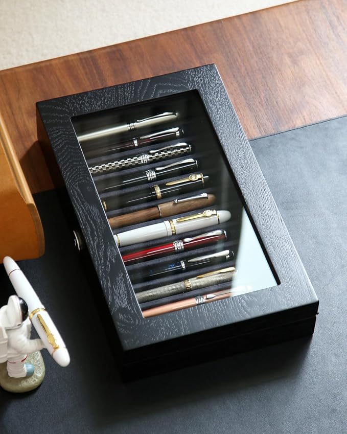 Wooden Pen Display Case – 12 Slot Lockable Fountain Pen Storage Box, Gift - Image 6