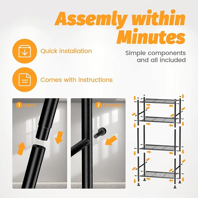 Abiglifty Storage Shelves, 4-Tier Wire Shelving, Metal Shelving - Image 4