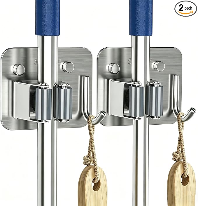 2 Pack Broom Holder Wall Mount, 304 Stainless Steel Mop Organizer by Unknown