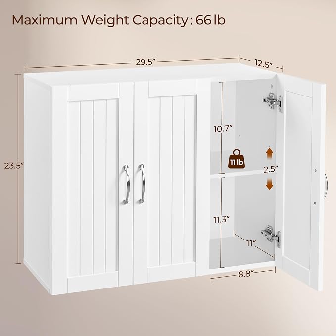 Yaheetech 3-Door Wall Mounted Bathroom Storage Cabinet, Laundry Room, a Roomy - Image 3