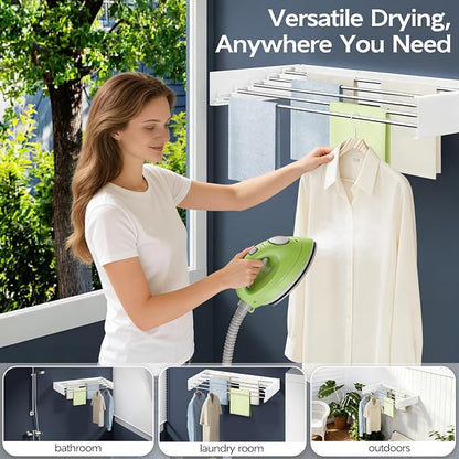 Vikaqi Wall Mounted Foldable Clothes Drying Rack, 32-Inch Wide, 5 Stainless - Image 4