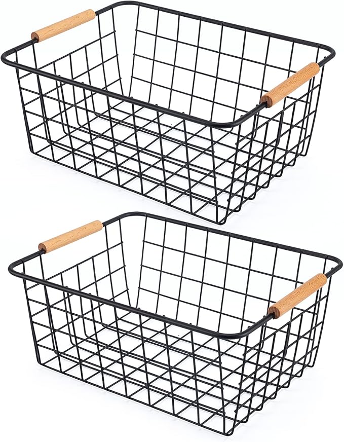 Black 2PCS Wire Storage Baskets by ELEATTRUN