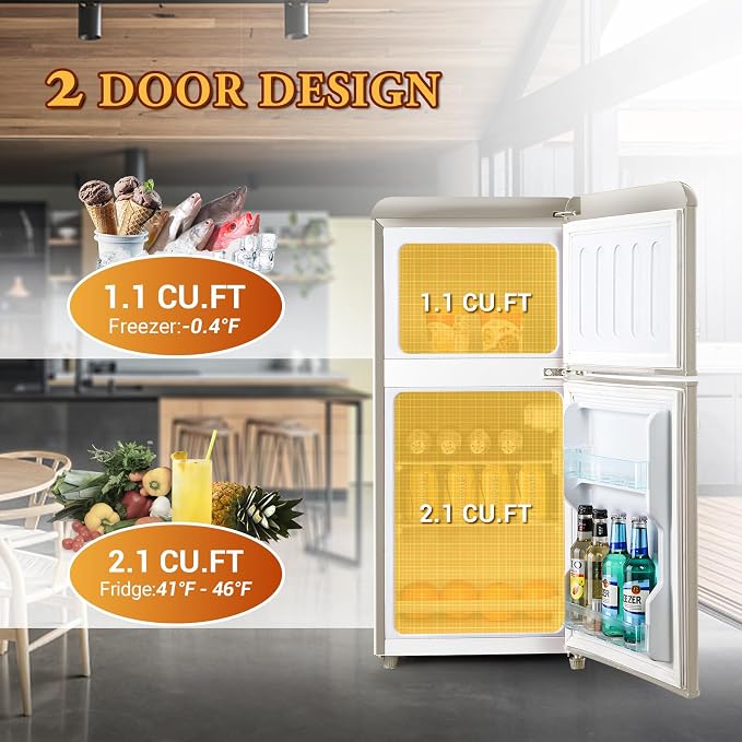 Retro Mini Fridge, 3.2 Cu. Ft. Small Refrigerator - Image 3