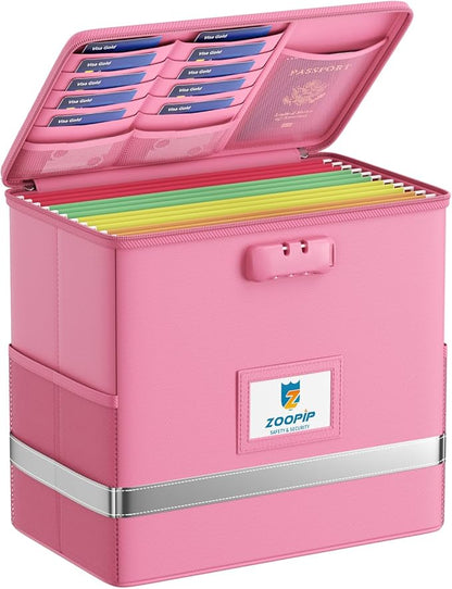Fireproof File Box with Lock, Collapsible Document Organizer, Reflective Strip by ZOOPIP