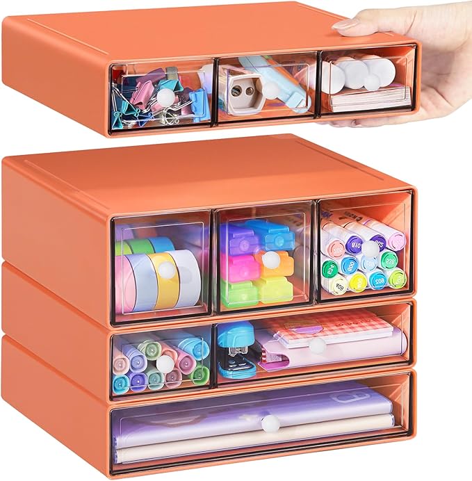 Desk Storage Organizer with 9 Drawers, 4 Tiers Stackable Desktop Craft Storage by FODIENS