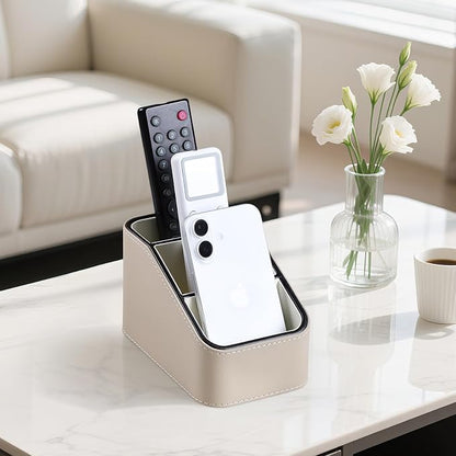 PU Leather Remote Control Holder, Small Desk Organizer Office Supply Bedside - Image 2