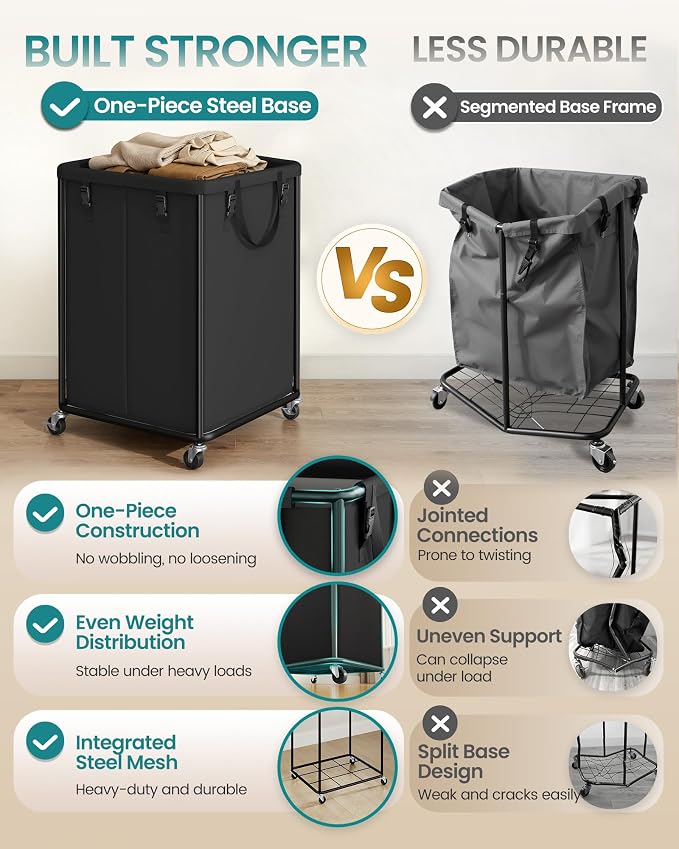 SONGMICS Laundry Basket with Wheels, Rolling Laundry Hamper with Steel Frame - Image 3