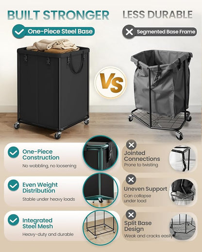 SONGMICS Laundry Basket with Wheels, Rolling Laundry Hamper with Steel Frame - Image 3