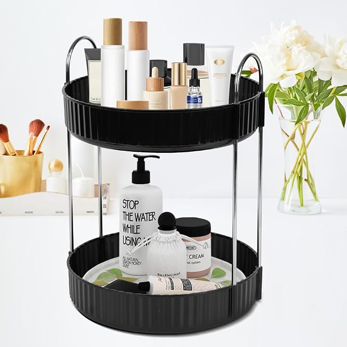 Rotating Makeup Organizer Countertop 2 Tier Lazy Susan Trays Spinning Skincare by Zufudo