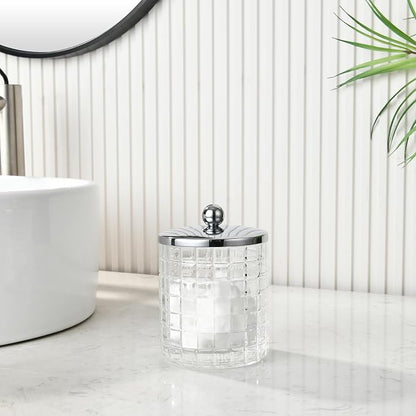 Glass Cotton Jar Holder Silver Lid, Elegant Bathroom Storage Canister - Image 4