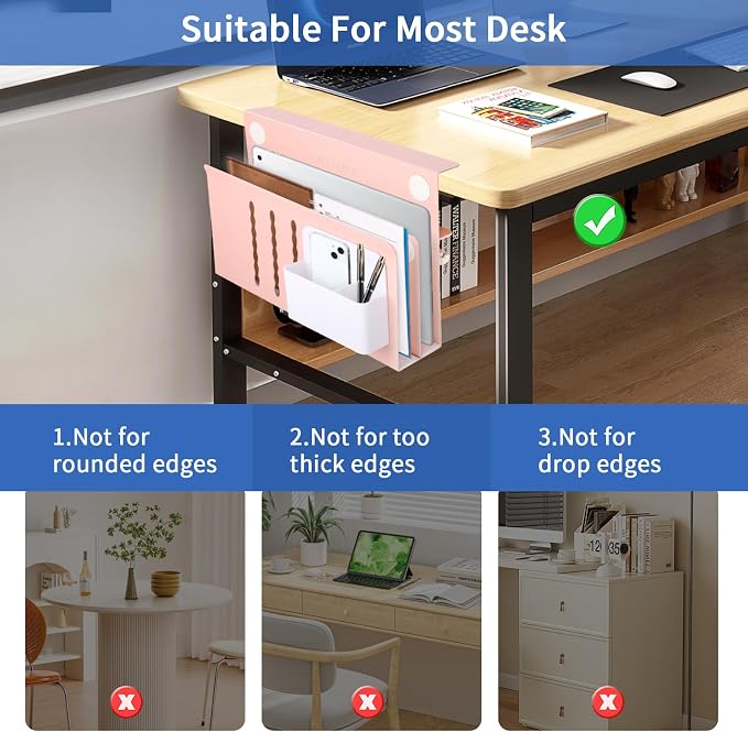 LUKETURE Desk Side Storage, 2 Tie Laptop Holder No Drill Clamp On Organizer | - Image 4