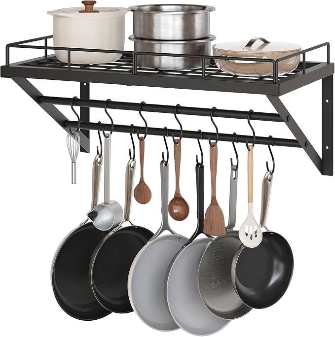 Wall Mounted Pot Rack, 23.8 Inch Pot and Pan Organizer by Yatiney