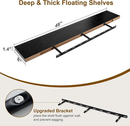 Black Floating Shelves 48 Inch Long, 8 Deep Floating Shelves - Image 3