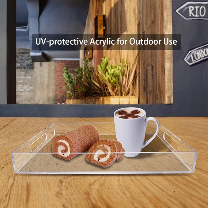 NIUBEE Acrylic Serving Tray 14x18 Inches -Spill Proof- Clear Decorative Tray - Image 4