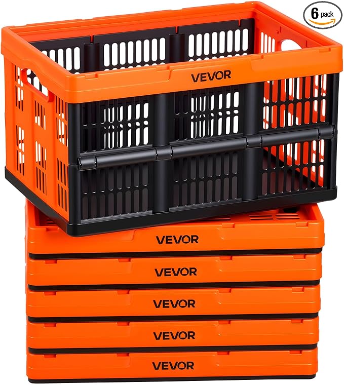 VEVOR Plastic Collapsible Storage Bins, 45L 6 Packs, Stackable Folding Storage by VEVOR