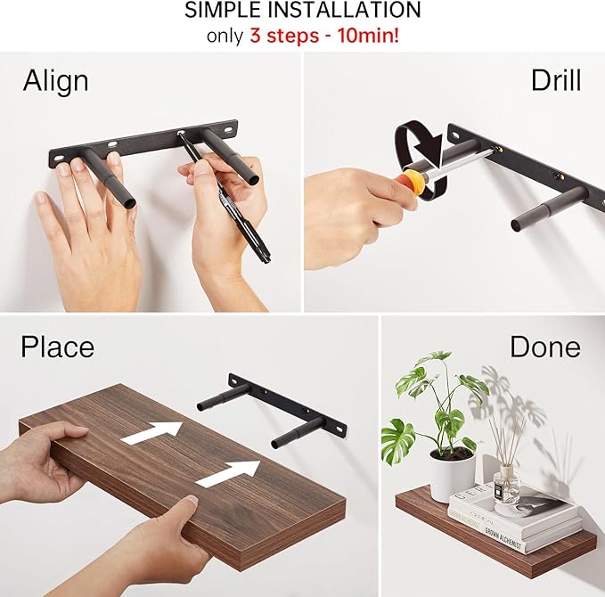 BAYKA Floating Shelves for Wall, Wall Mounted Rustic Wood Shelves for Bathroom - Image 8
