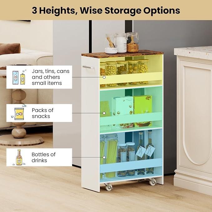 Small Kitchen Cart, 4-Tier Slim Rolling Island w/Handle, Laundry Room Storage - Image 6