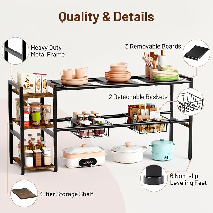 Housolution Expandable Under Sink Cabinet Organizer Rack and Storage Shelf | - Image 5