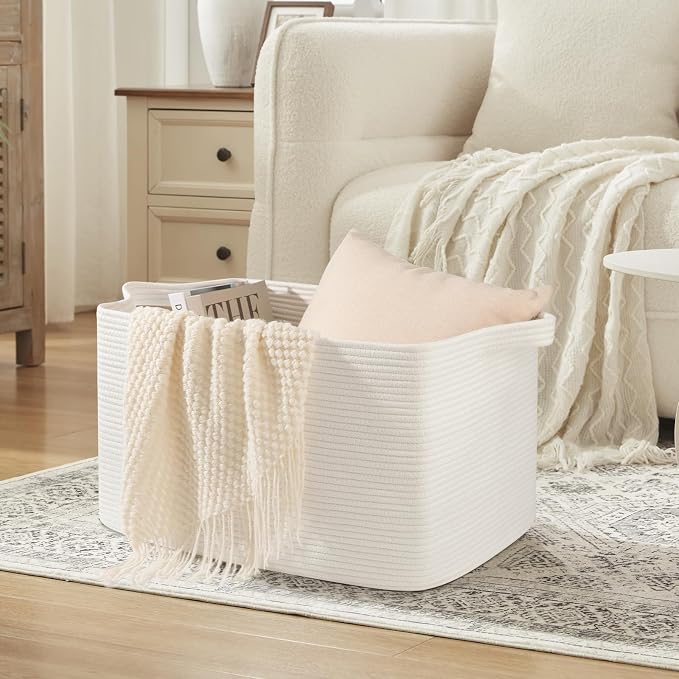 95L Extra Large Blanket Basket, Rectangle Nursery Blanket Storage - Image 4