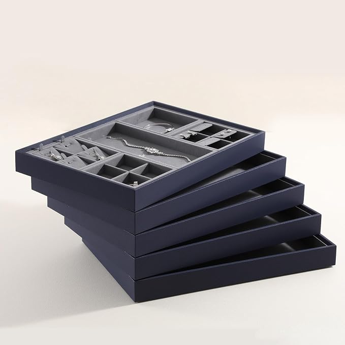 Dark Blue Jewelry Display Tray Ring Necklace Earring Bangle Organizer - Image 5