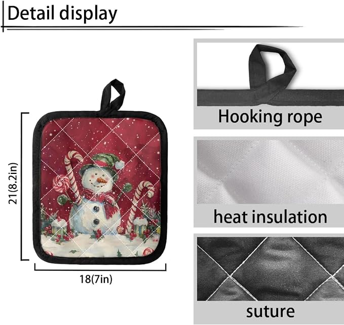 Christmas Snowman Candy Cane Pattern Pot Holders Set of 4 Heat Resistant - Image 3