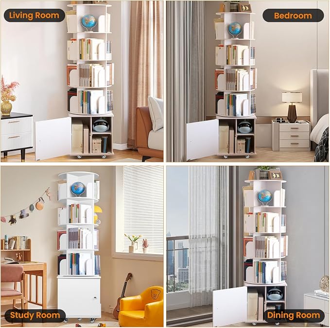 6 Tier Rotating Bookshelf Spinning Bookshelf Tower 360° Revolving Bookcase - Image 6