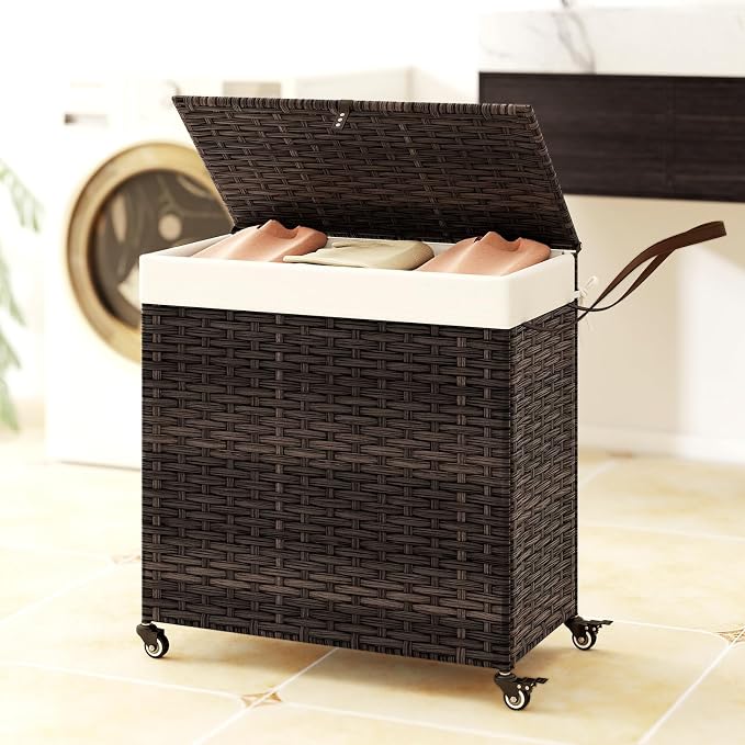 Giantex Laundry Hamper w/Wheels, 3 Section Hamper 125L w/2 Removable Liner Bags - Image 2