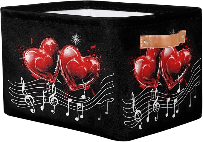 Pardick Hearts Musica Lnotes Basket Storage Bins Large Fabric Toys Storage Cube - Image 2