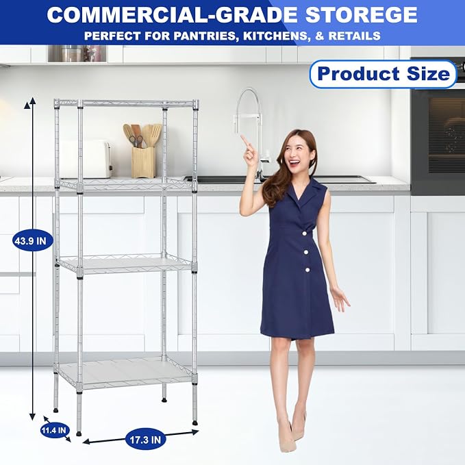 PayLessHere | 4-Tier Wire Shelf | 18"x12"x44" | Chrome | Adjustable Racks | - Image 2