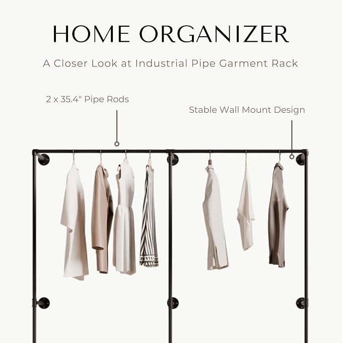 Industrial Pipe Clothing Rack, Heavy Duty Wall Mounted Clothes Rack, Retail - Image 3