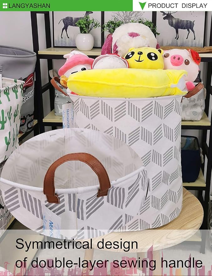 LANGYASHAN Laundry Basket Canvas Fabric Collapsible Organizer Basket - Image 4
